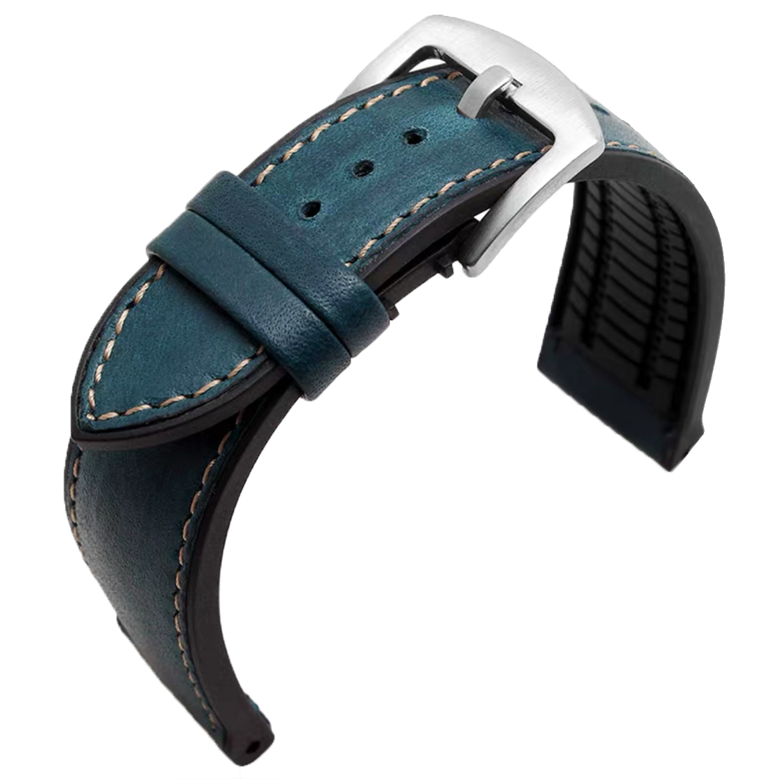 Italian Calf Leather Hybrid Performance Rubber Watch Strap Blue