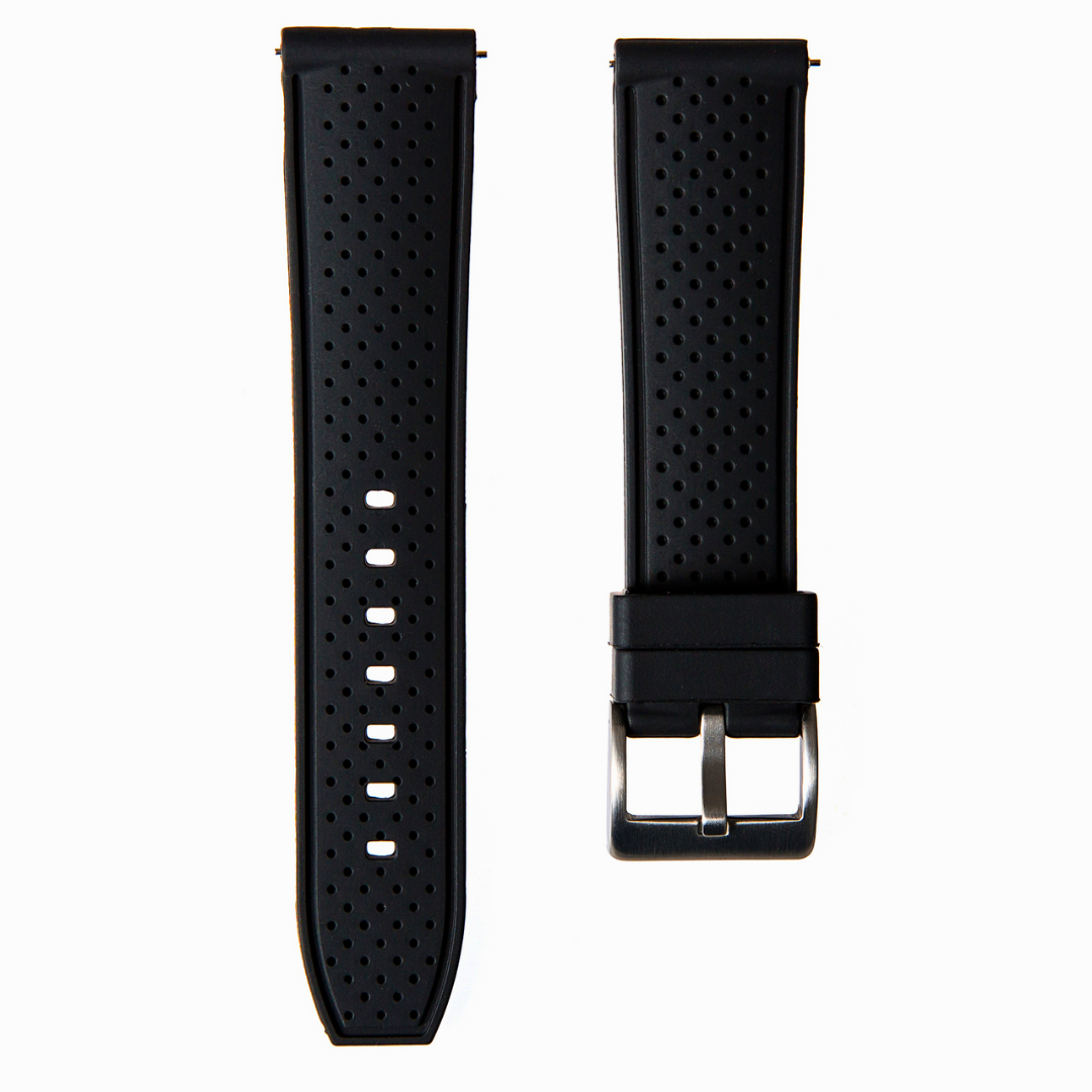 Perforated Stitch Soft Silicone Strap - Quick-Release - Black with Black Stitch (2401)