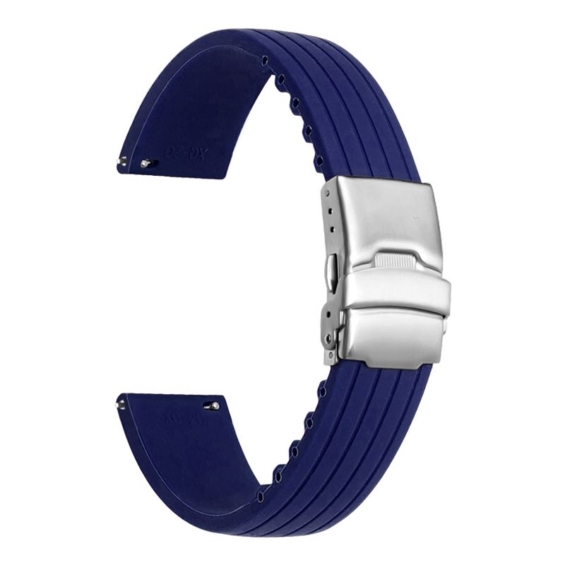 Cut-to-Length Stripe Silicone Watch Strap - Deployment Clasp - Quick Release - Navy (2403)