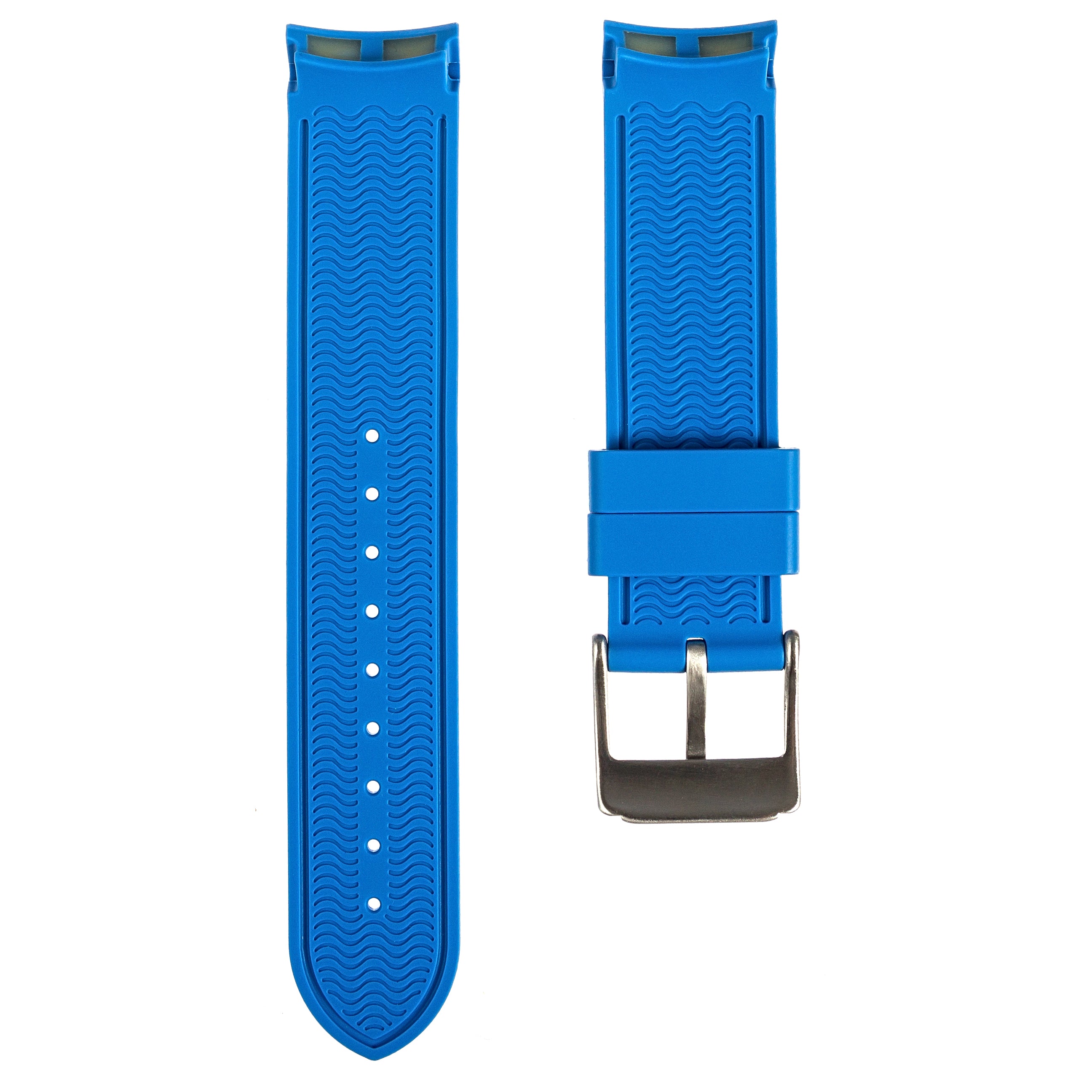 Paramount Curved End Premium Silicone Strap - Compatible with Omega Moonwatch- Azure (2404) - Skywatches