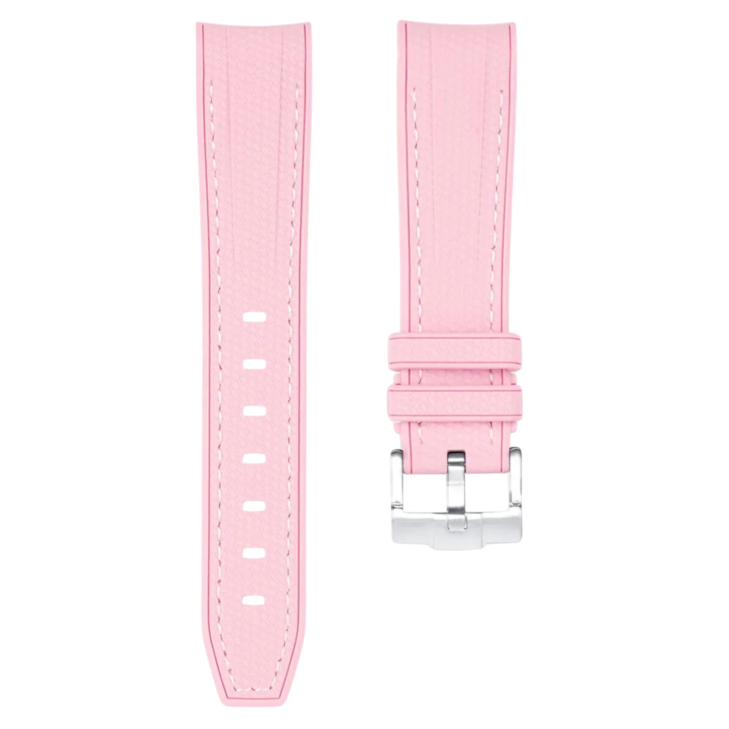 Textured Curved End Premium Silicone Strap - Compatible with Omega Moonwatch - Light Pink (2405)