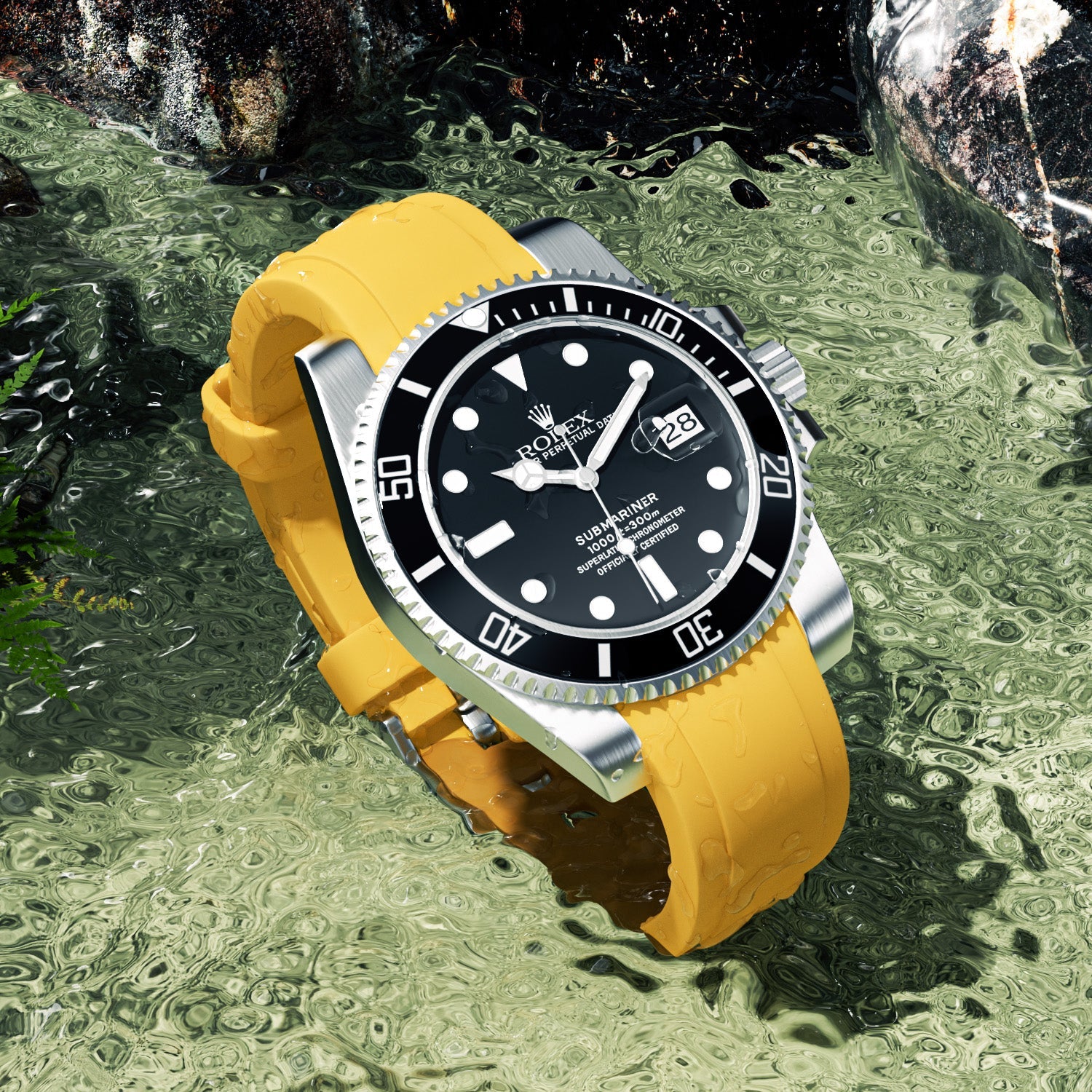 Curved End Soft Silicone Strap - Compatible with Oris Divers Sixty Five – Yellow (2418) - Skywatches