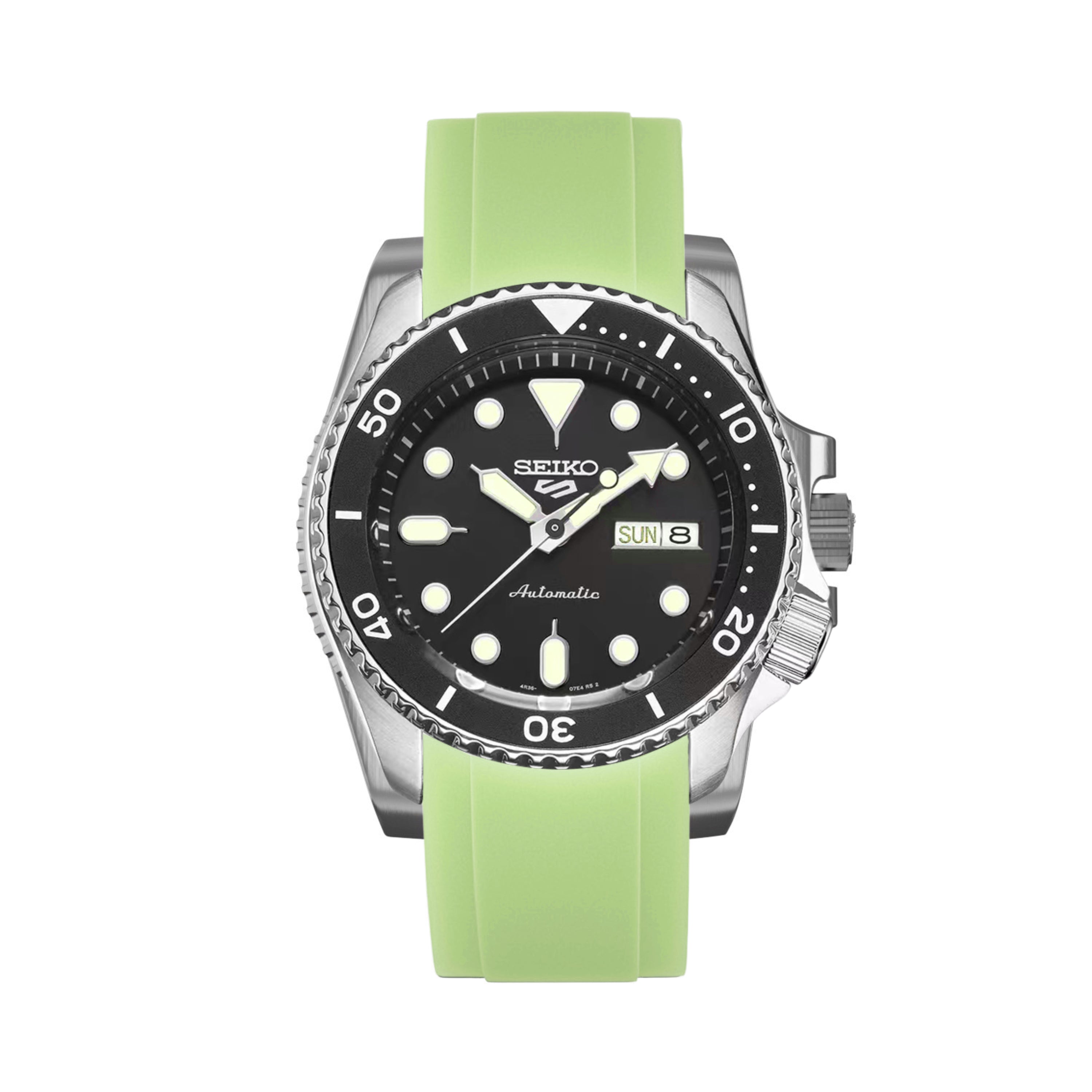 Curved End Soft Silicone Strap - Compatible with Seiko SKX -Light Green (2418)