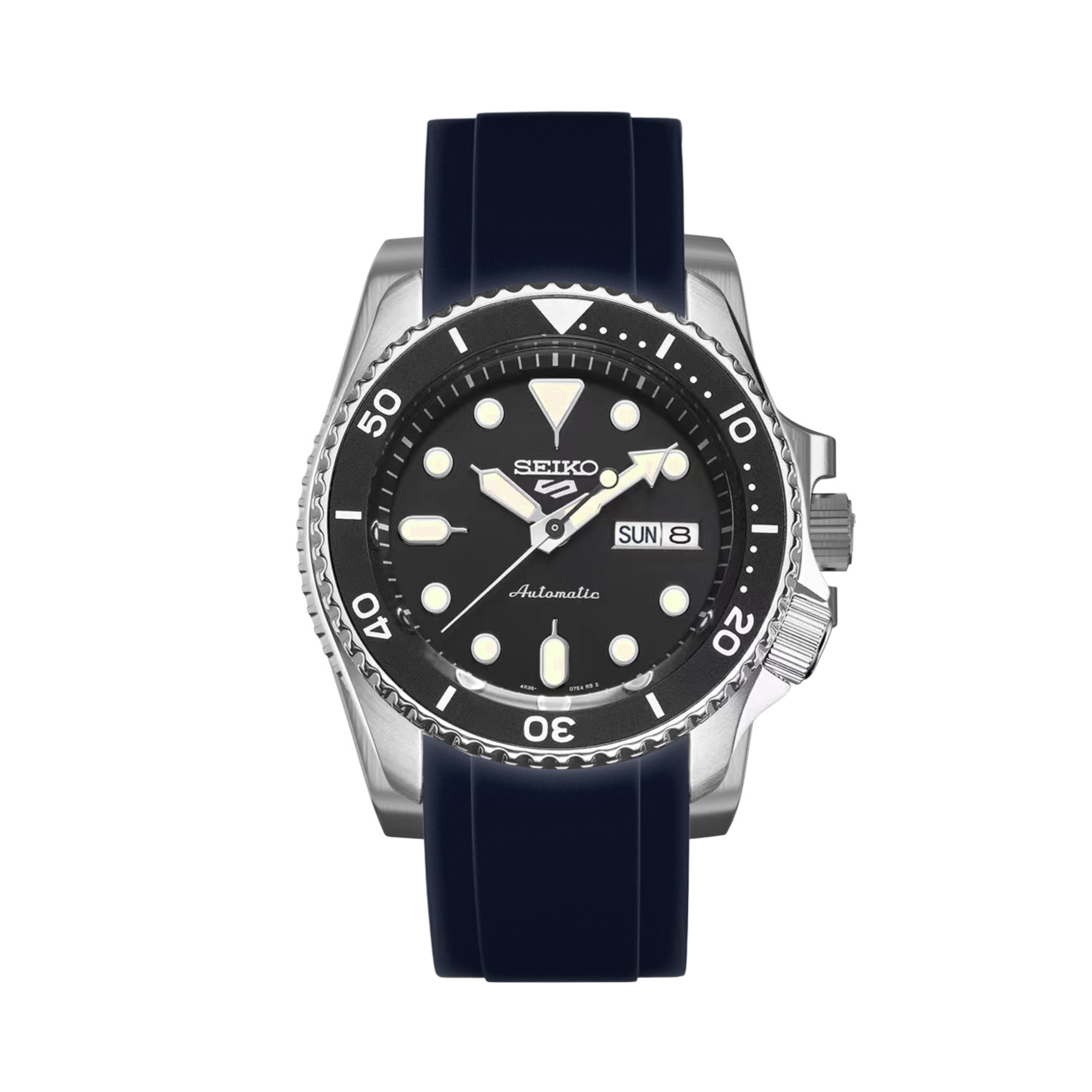 Curved End Soft Silicone Strap - Compatible with Seiko SKX - Navy (2418)