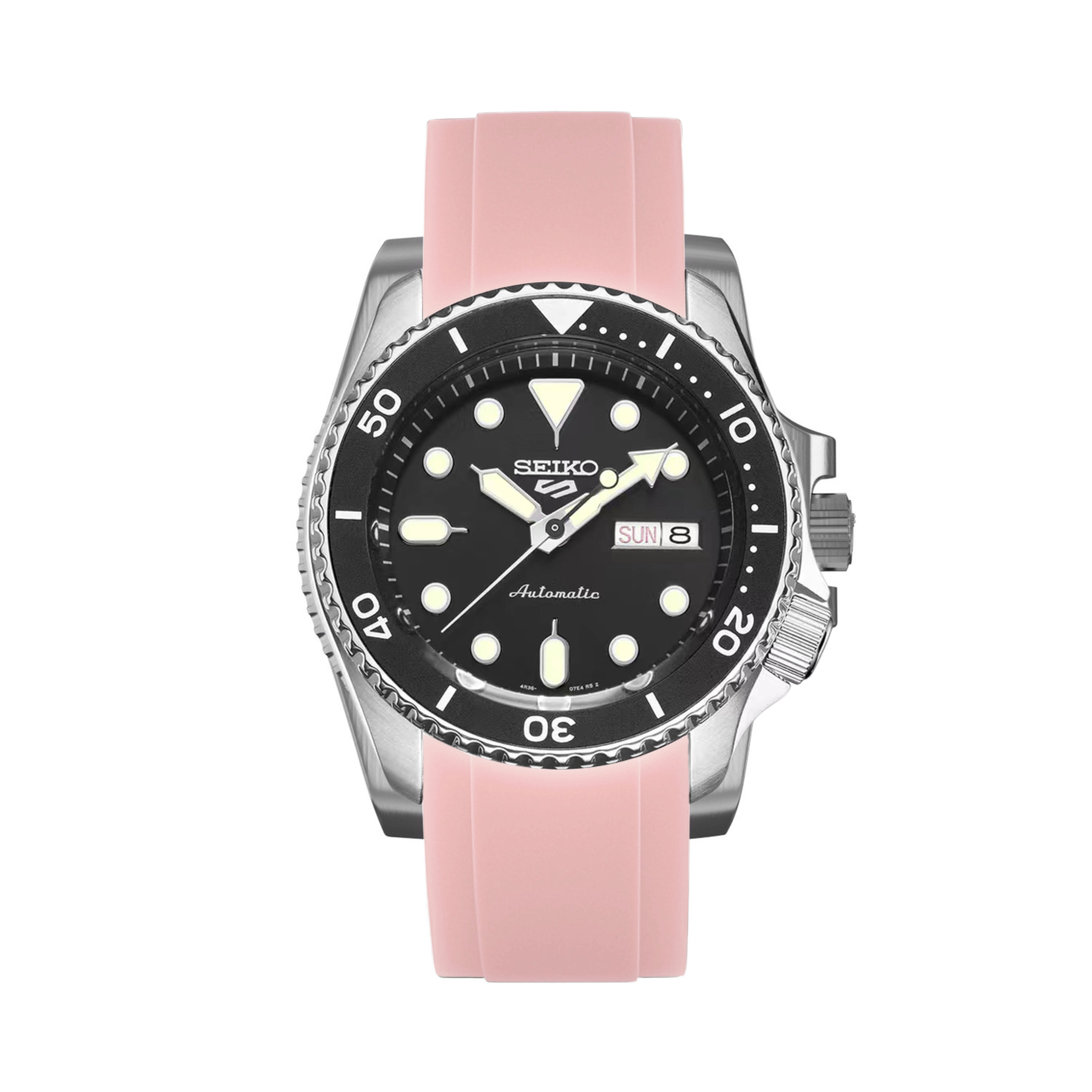 Curved End Soft Silicone Strap - Compatible with Seiko SKX - Light Pink (2418)