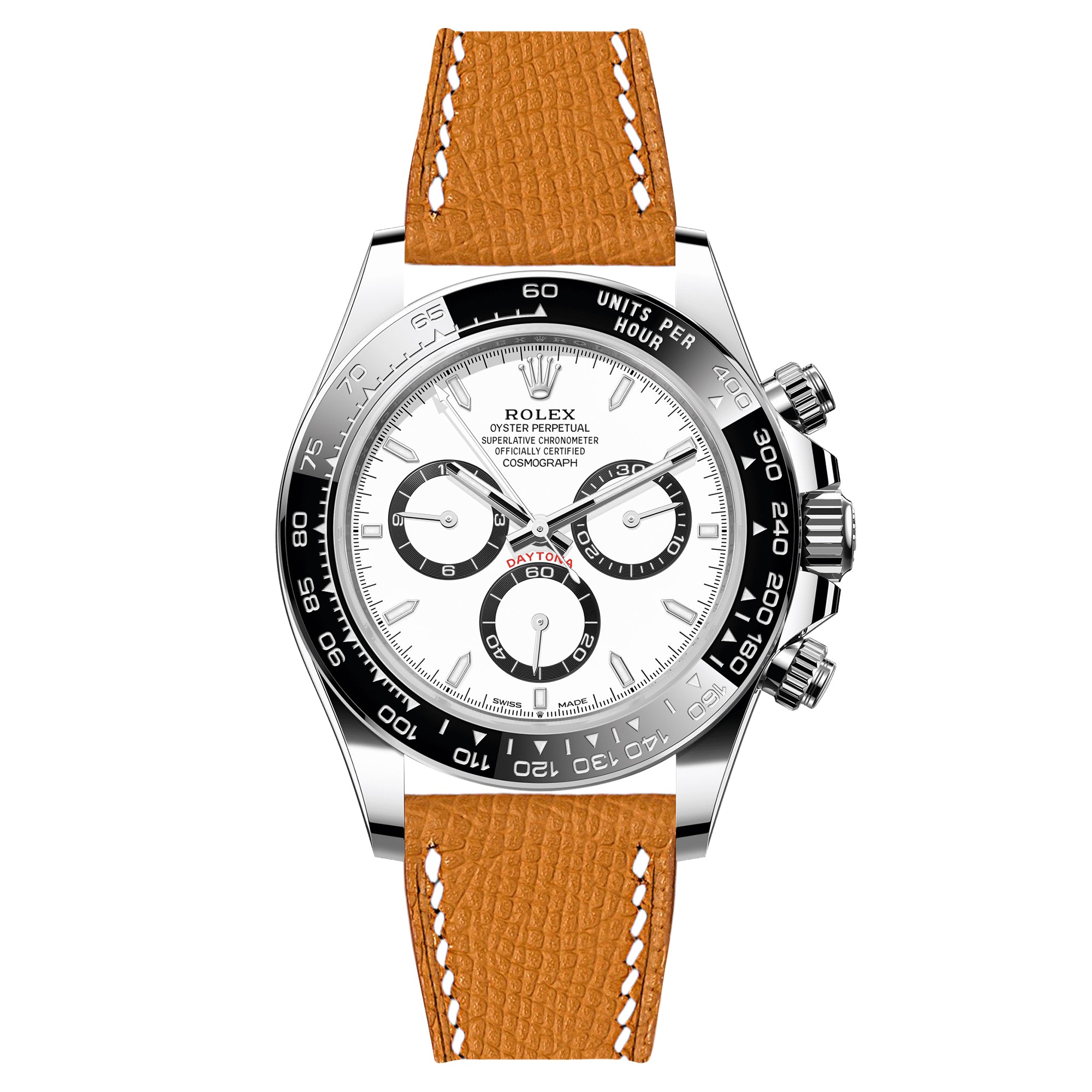 Epsom Leather Watch Band for Rolex Daytona Cosmograph - Quick-Release - Orange (2439)