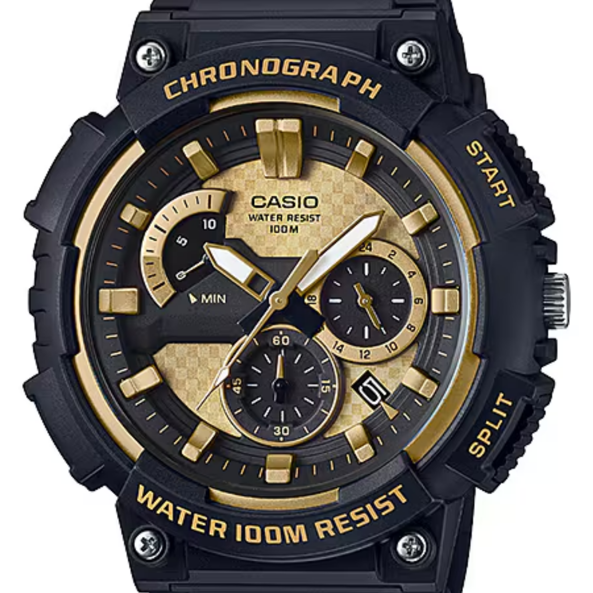 Casio Youth Series MCW-200H-9A MCW-200H-9AV Black Gold Dial Chronograph Resin Watch