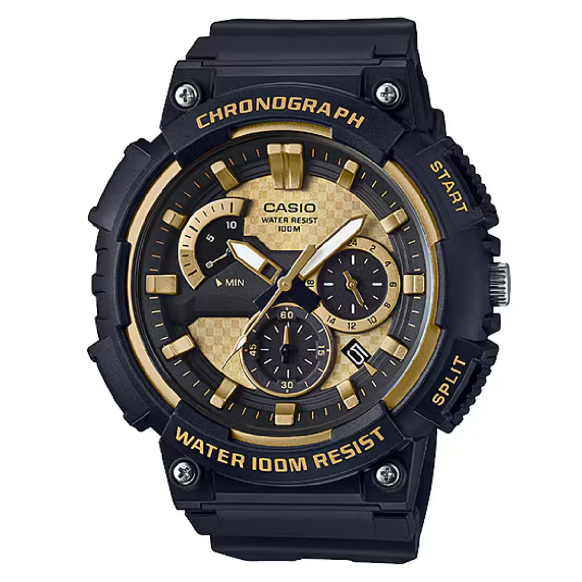 Casio Youth Series MCW-200H-9A MCW-200H-9AV Black Gold Dial Chronograph Resin Watch