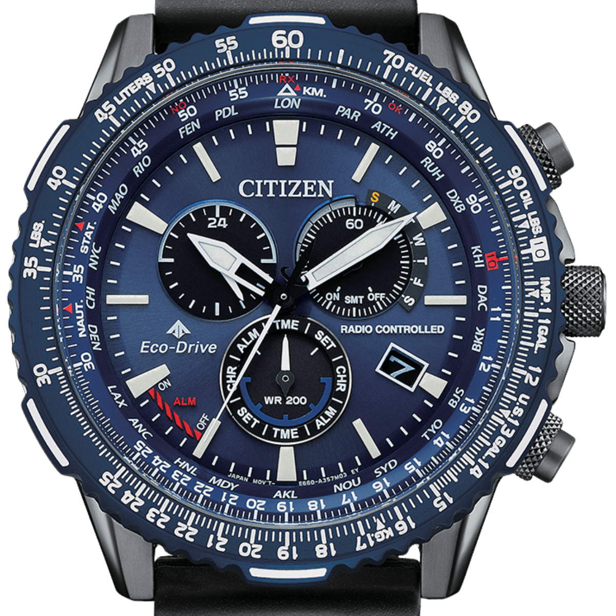 Citizen Promaster Sky Chronograph CB5006-02L CB5006 Pilot Blue Dial Eco-Drive Rubber Watch