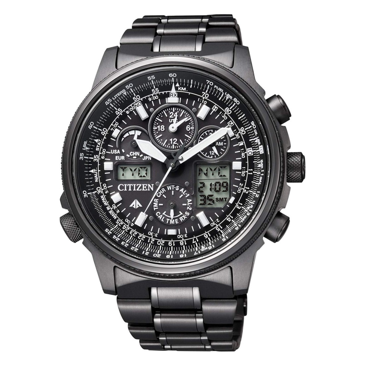 Citizen Promaster Sky Chronograph JY8025 JY8025-59E Black Dial LCD Eco-Drive Sports Watch