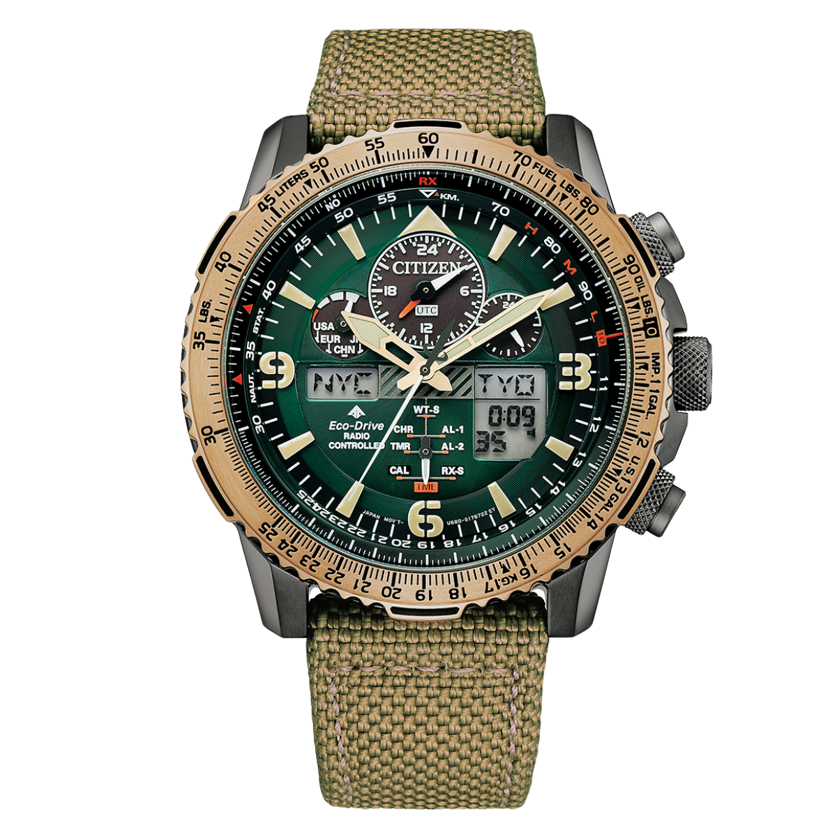 Citizen Promaster Chronograph JY8074-11X JY8074 Green Dial Eco-Drive Nylon Sports Watch