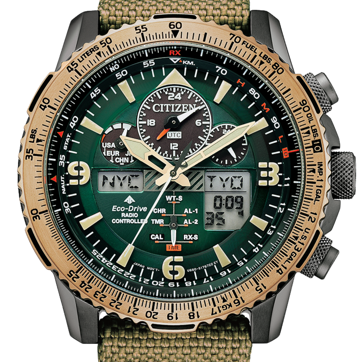 Citizen Promaster Chronograph JY8074-11X JY8074 Green Dial Eco-Drive Nylon Sports Watch