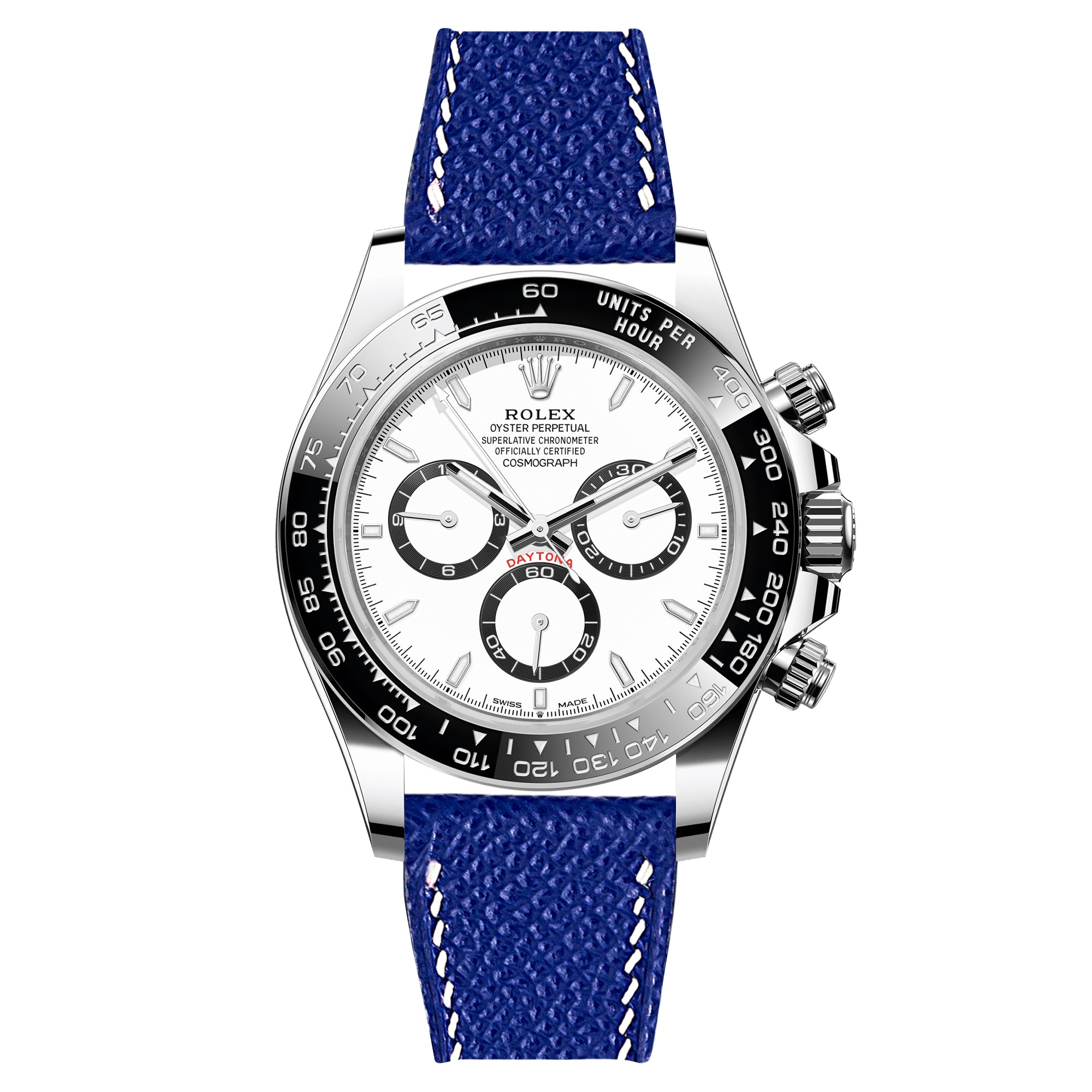 Epsom Leather Watch Band for Rolex Daytona Cosmograph - Quick-Release - Electric Blue (2439)