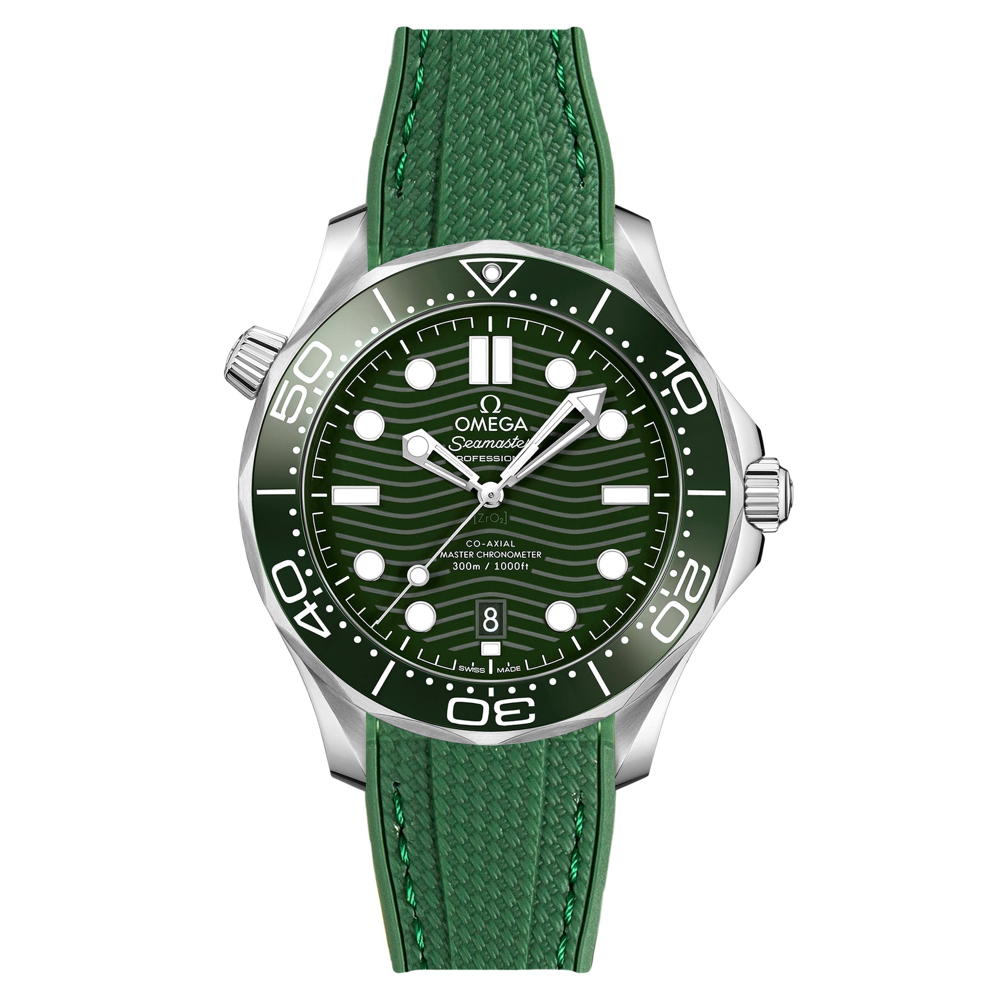 Textured Curved End Rubber Watch Strap for Omega Seamaster Diver 300M - Dark Green (2405)