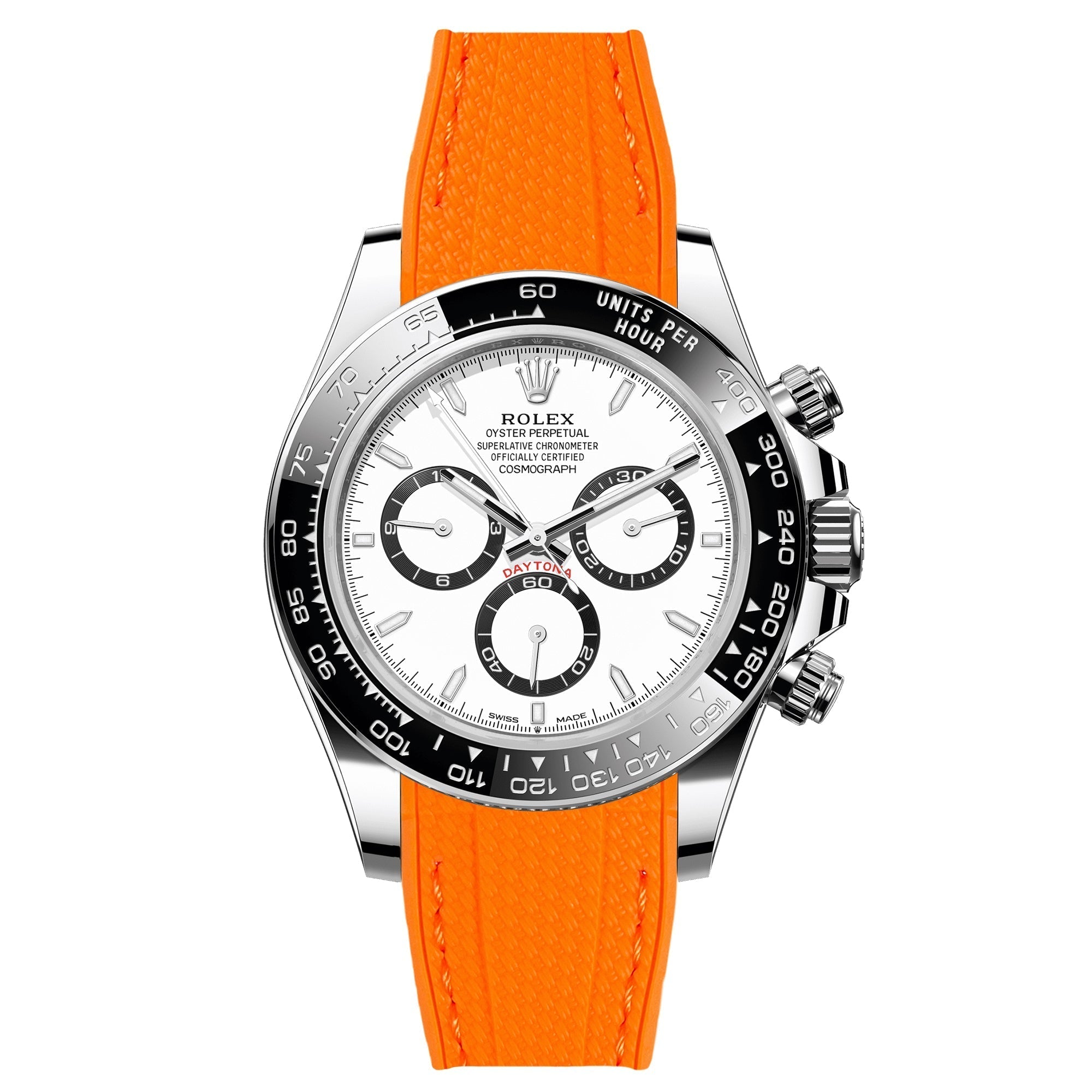 Textured Curved End Rubber Watch Strap For Rolex Daytona Cosmograph - Orange (2405)