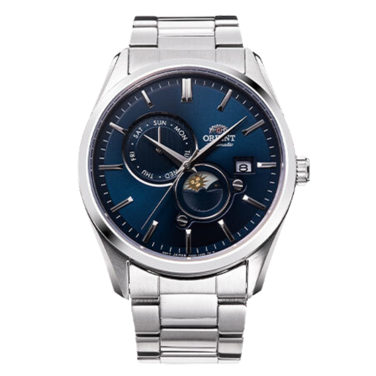 Orient RA-AK0308L Contemporary Sun and Moon Blue Dial Mechanical Dress Mens Watch