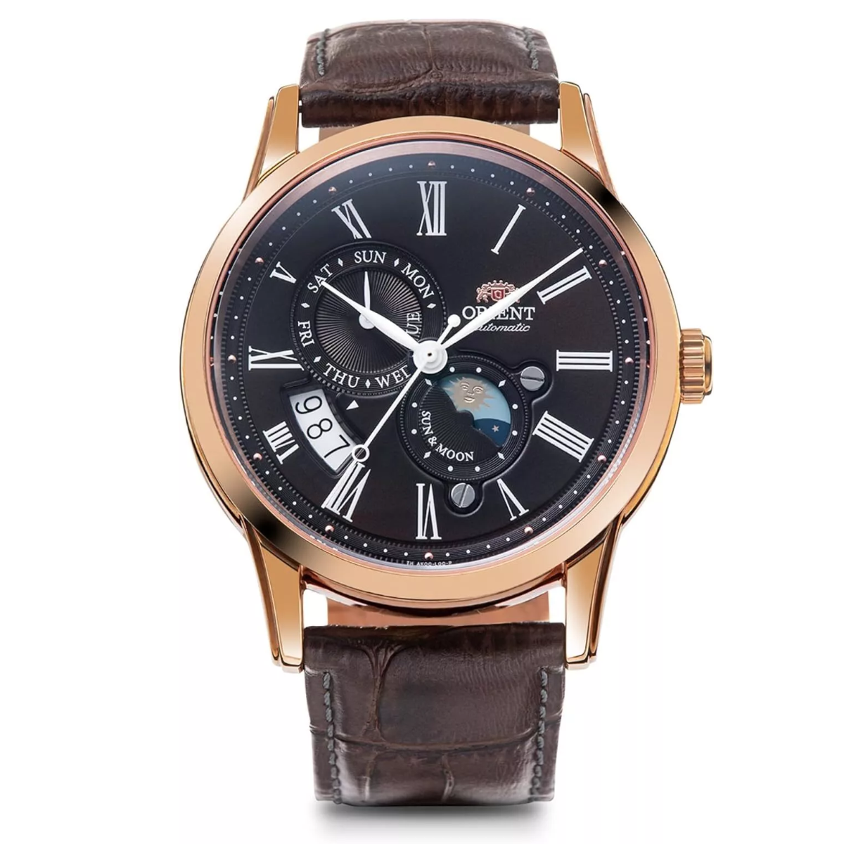 Orient Classic Sun & Moon RN-AK0002Y Brown Dial Leather Casual Mens Watch