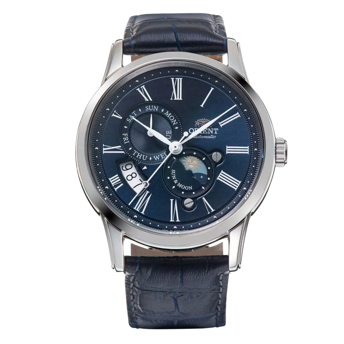 Orient Classic Sun & Moon RN-AK0004L Blue Dial Leather Casual Mens Watch