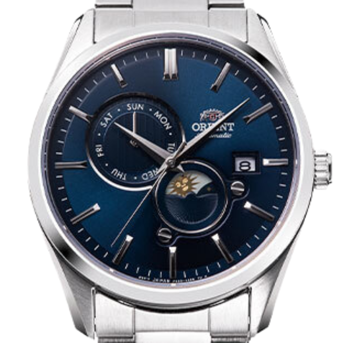 Orient RA-AK0308L Contemporary Sun and Moon Blue Dial Mechanical Dress Mens Watch