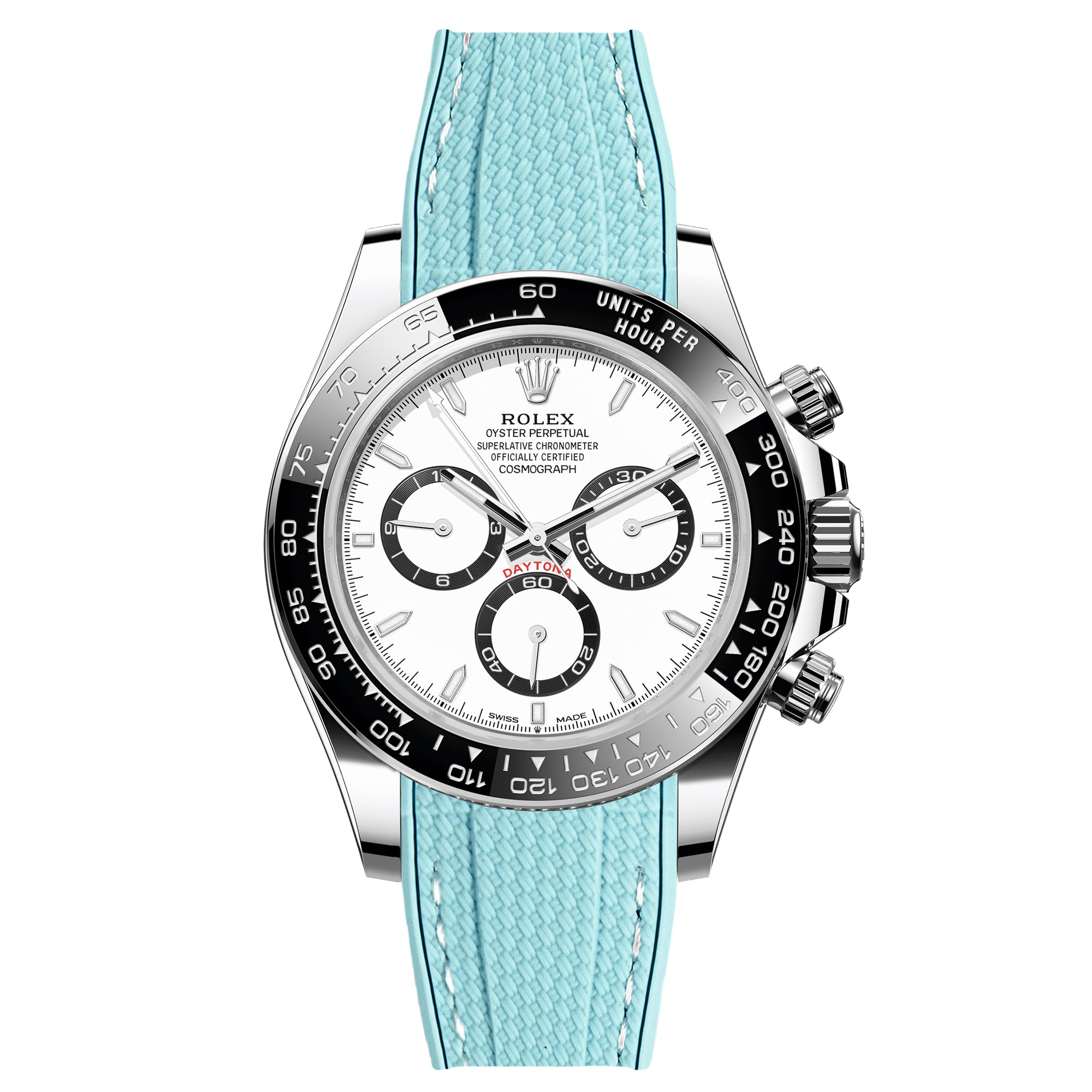 Textured Curved End Rubber Watch Strap For Rolex Daytona Cosmograph - Pale Blue (2405)