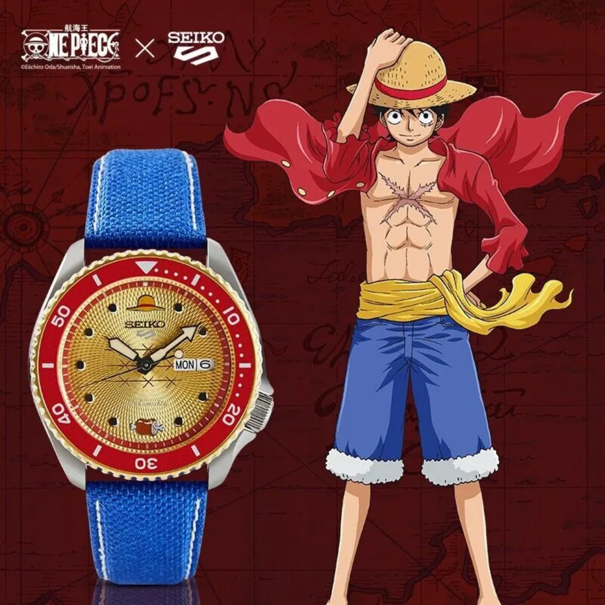 Seiko 5 Sports One-Piece LUFFY SRPF60 SRPF60K1 SRPF60K Limited Edition Gold Dial Watch