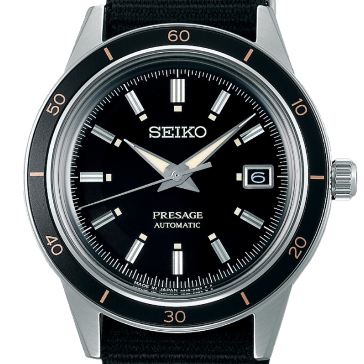 Seiko Style 60s Presage SRPG09 SRPG09J1 SRPG09J Black Nylon Watch