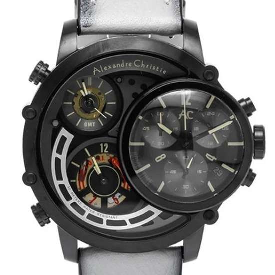 Alexandre Christie GMT Chronograph 9221MTLIPBA Quartz Leather Sports Watch