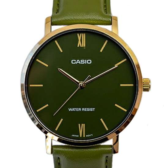 Casio Quartz Green Leather Watch MTPVT01GL-3B MTP-VT01GL-3BV