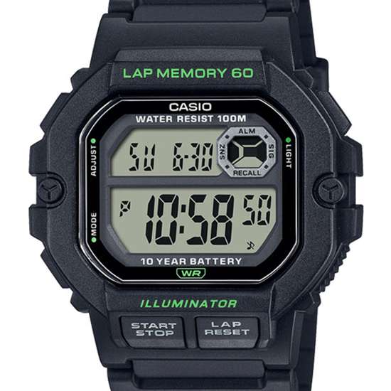 Casio Black Digital Lap Memory WS-1400H-1A WS1400H-1 Dual Time