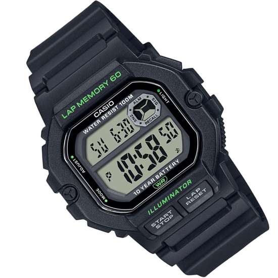 Casio Black Digital Lap Memory WS-1400H-1A WS1400H-1 Dual Time