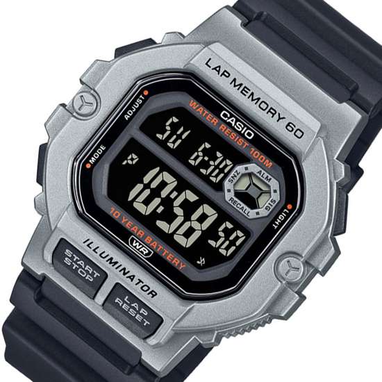 Casio Silver Digital Lap Memory WS-1400H-1B WS1400H-1B Dual Time Watch