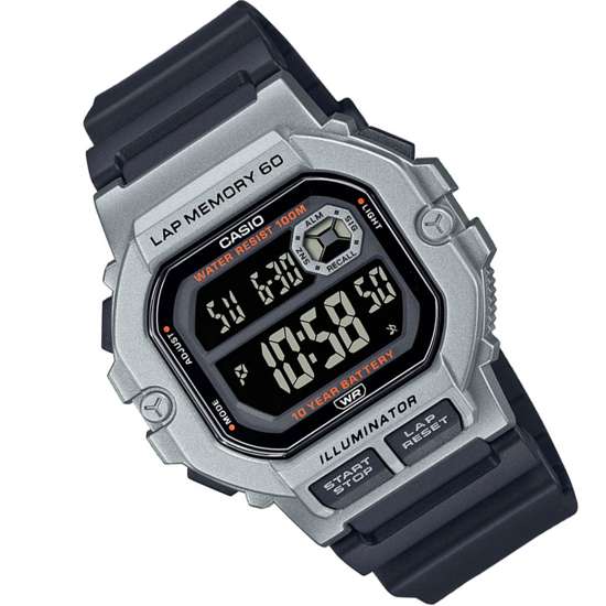 Casio Silver Digital Lap Memory WS-1400H-1B WS1400H-1B Dual Time Watch