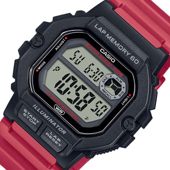 Casio Red Digital Lap Memory WS-1400H-4A WS1400H-4A Dual Time Watch