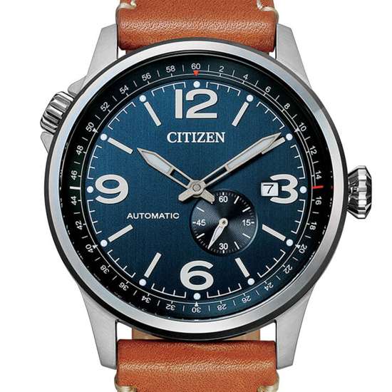 Citizen Automatic NJ0140-25L Leather Analog Mens Pilot Watch