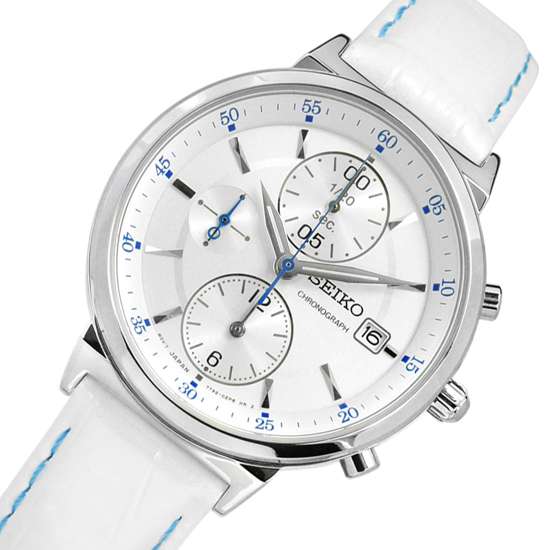 Seiko Ladies White Leather SNDV29P1 SNDV29 SNDV29P Chronograph Watch