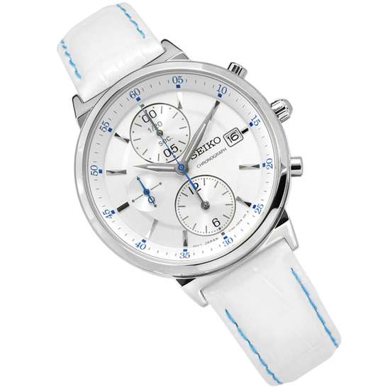 Seiko Ladies White Leather SNDV29P1 SNDV29 SNDV29P Chronograph Watch