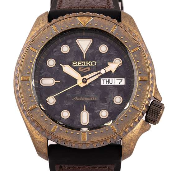 Seiko 5 Sports Vintage Style Leather Watch SRPE80K1 SRPE80 SRPE80K