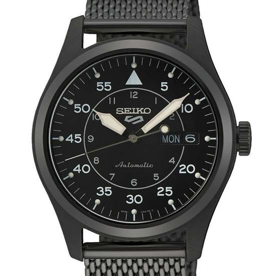 Seiko 5 Sports Flieger SRPH25K1 SRPH25 SRPH25K Black Milanese Mesh Watch