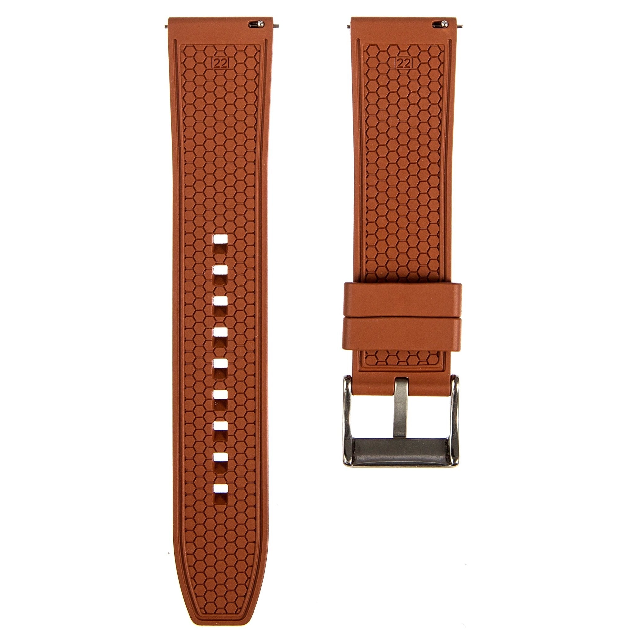 Checker Vulcanised FKM Rubber Strap-Quick-Release – Compatible with Omega Seamaster 300 – Brown (2419) -StrapSeeker