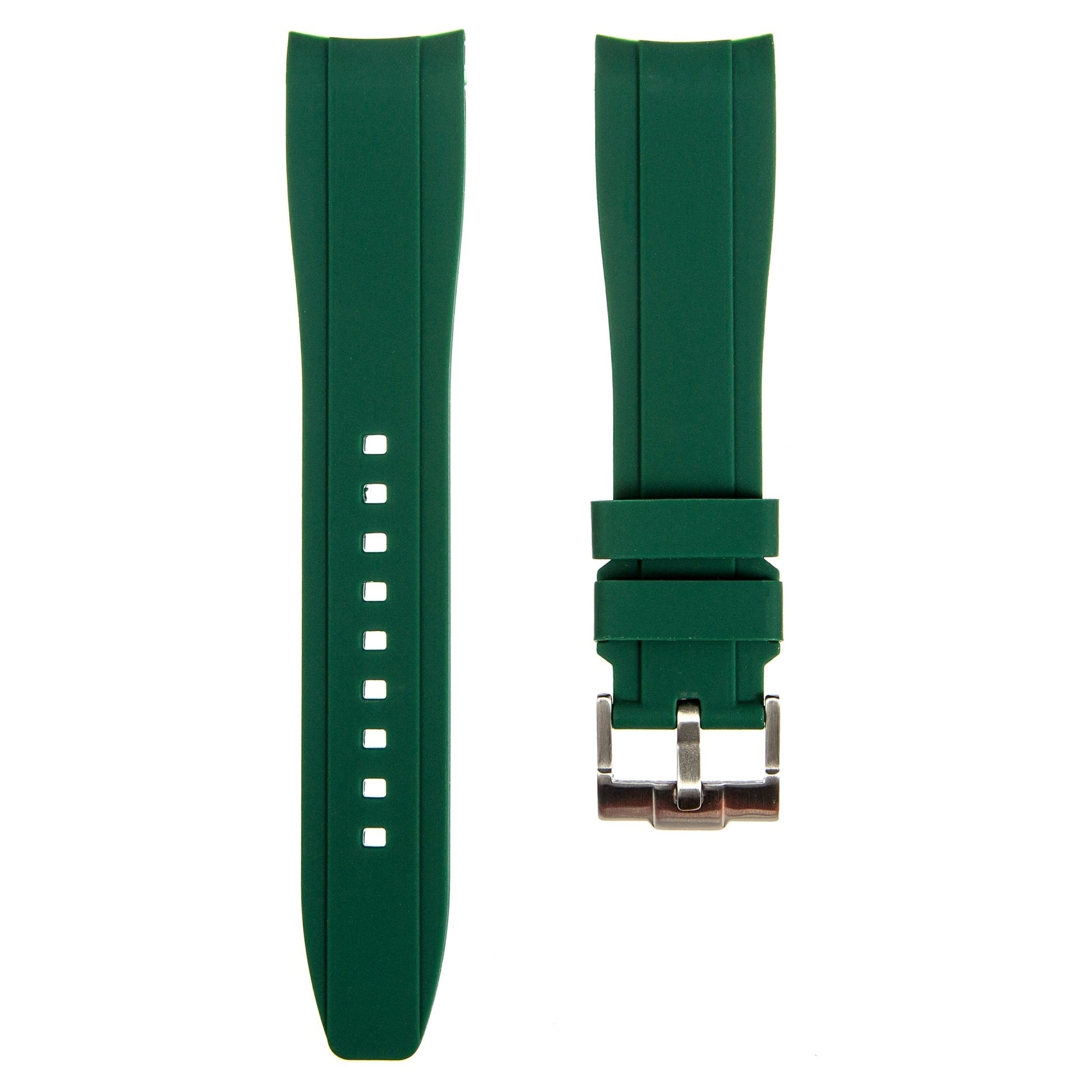 Curved End Soft Silicone Strap - Compatible with Oris Divers Sixty Five - Dark Green (2418)