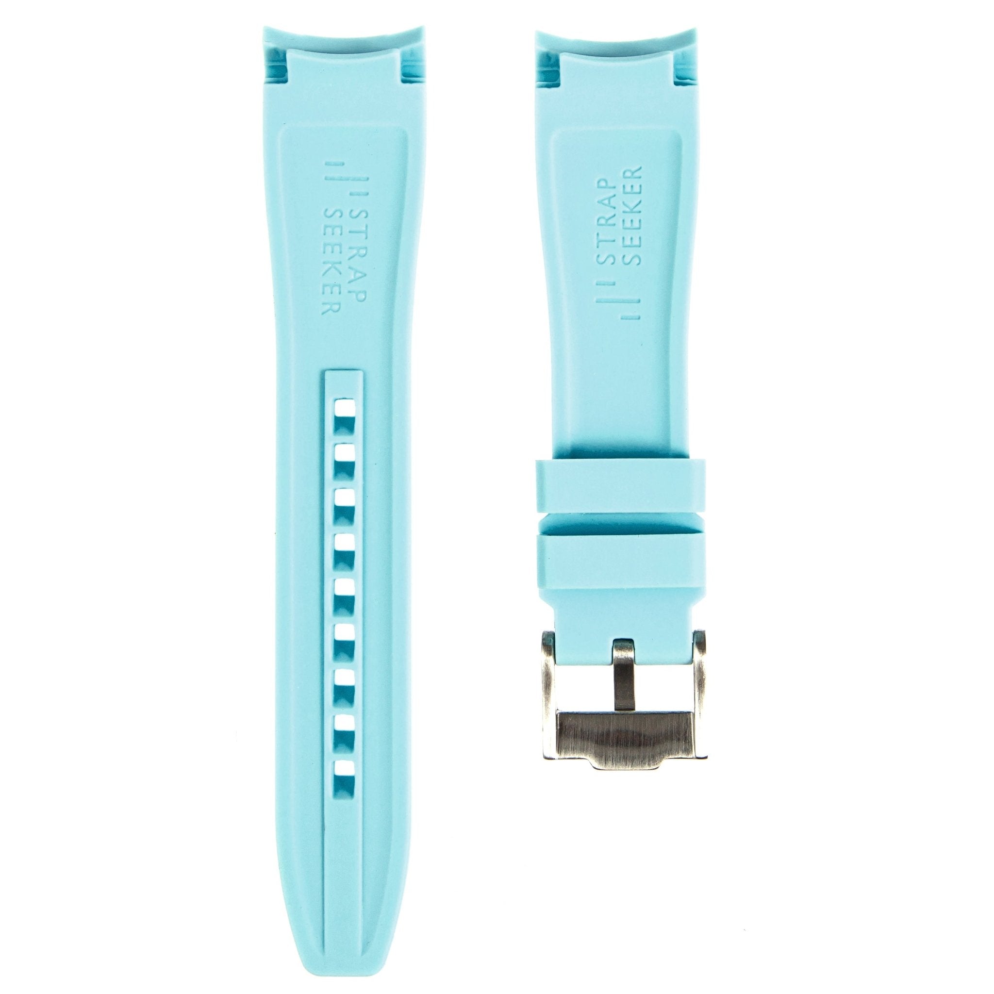 Curved End Soft Silicone Strap - Compatible with Omega Moonwatch - Sea Blue (2418) -StrapSeeker