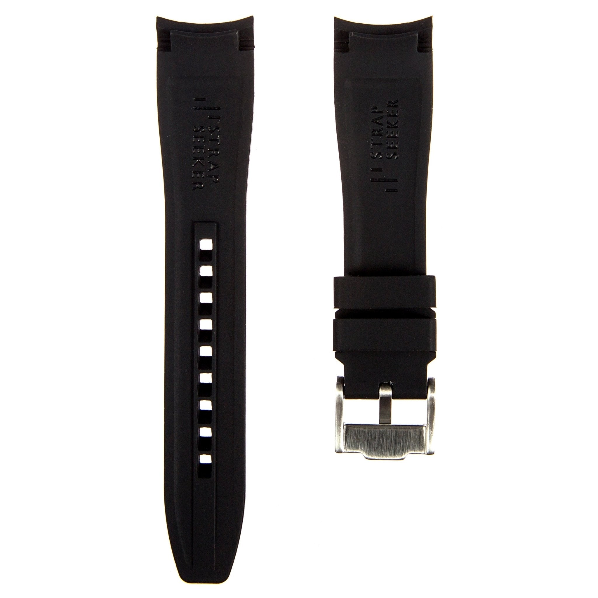 Curved End Soft Silicone Strap - Compatible with Omega Seamaster – Black (2418) -StrapSeeker
