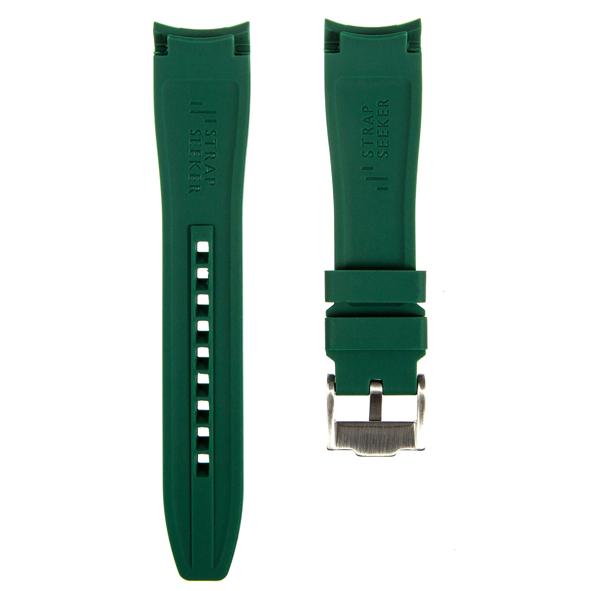 Curved End Soft Silicone Strap - Compatible with Omega Seamaster - Dark Green (2418) -StrapSeeker