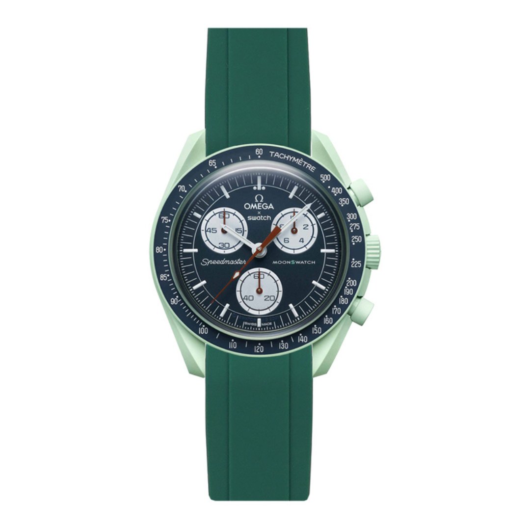 Curved End Soft Silicone Strap - Compatible with Omega x Swatch - Dark Green (2418) -StrapSeeker