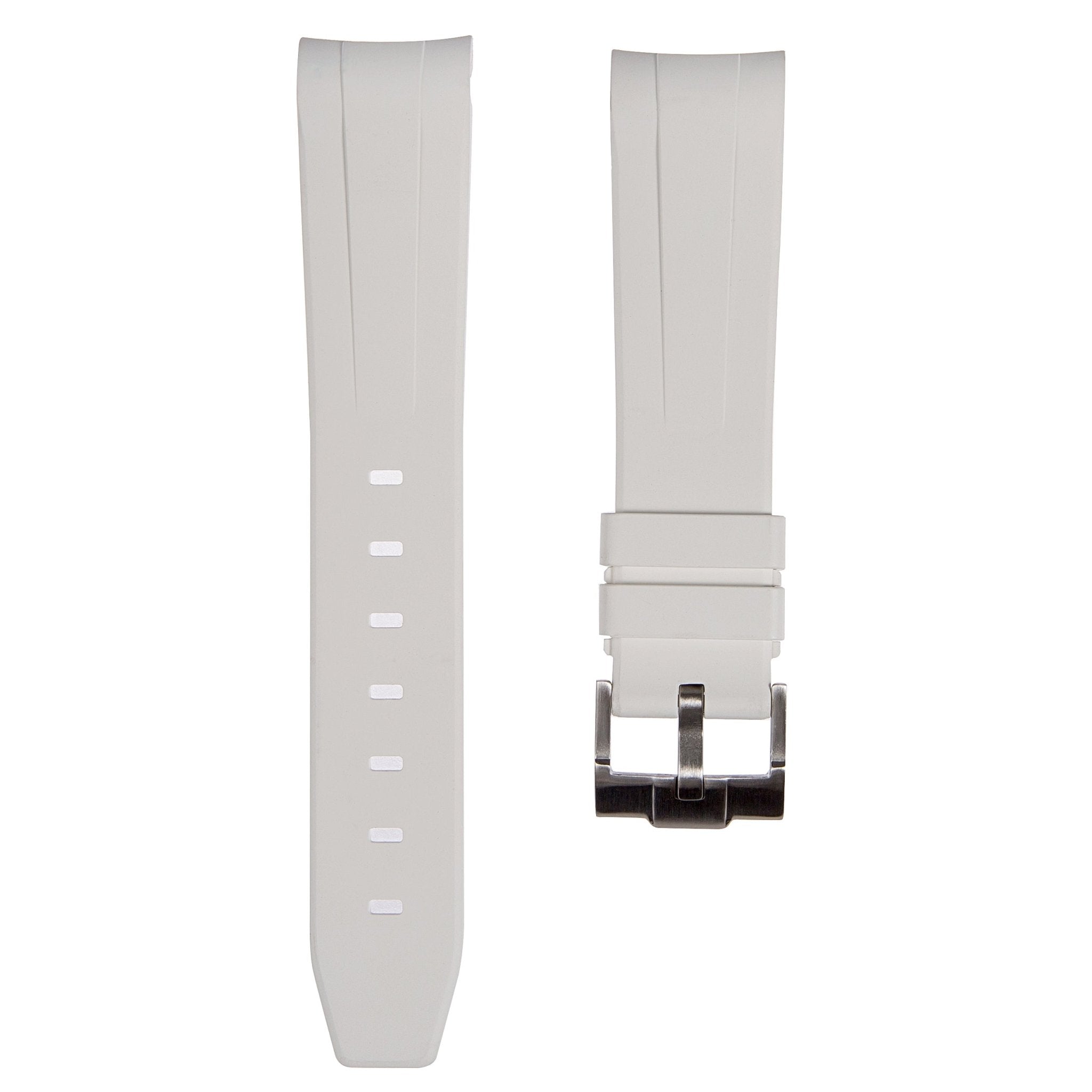 Forge Curved End FKM Rubber Strap – Compatible with Omega Moonwatch – White (2421) -Strapseeker