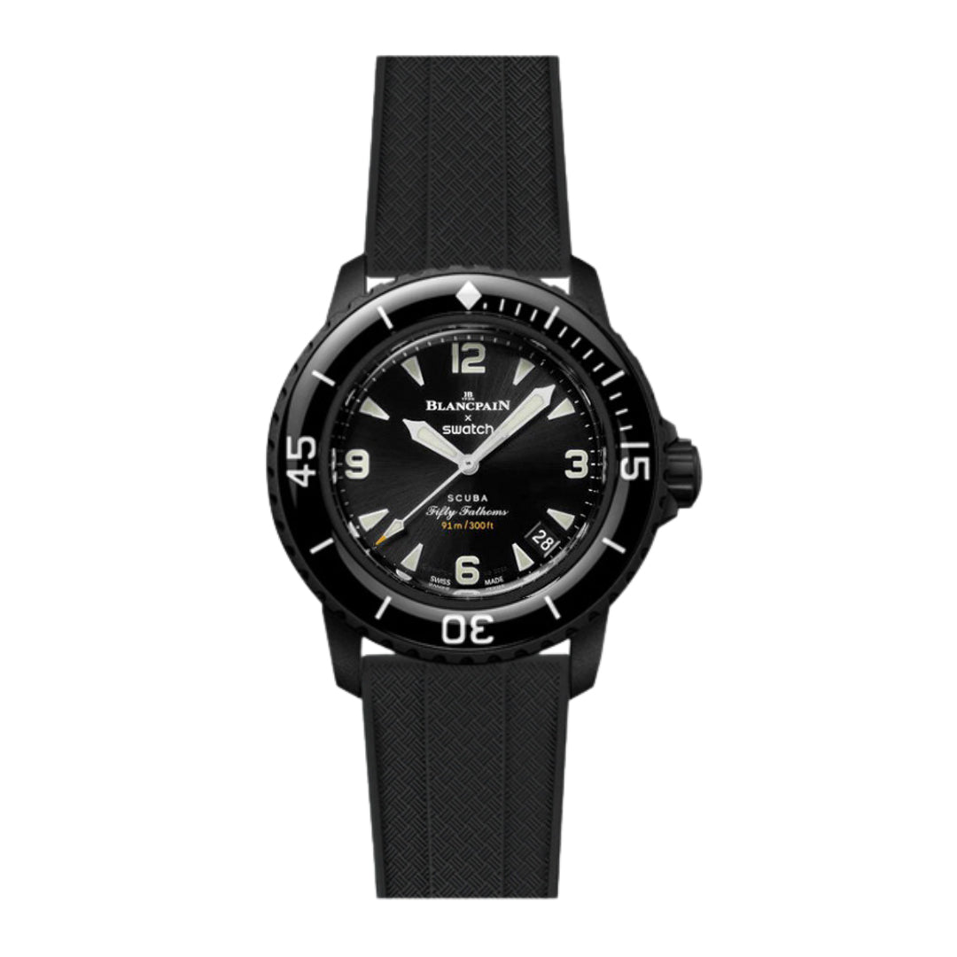 Grid FKM Rubber Strap - Quick-Release – Compatible with Blancpain x Swatch - Black (2412) -StrapSeeker