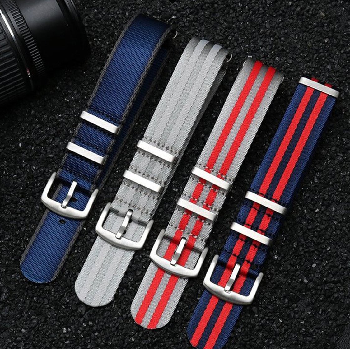 Seatbelt Ballistic Nylon Strap Black with Blue Stripe -StrapSeeker