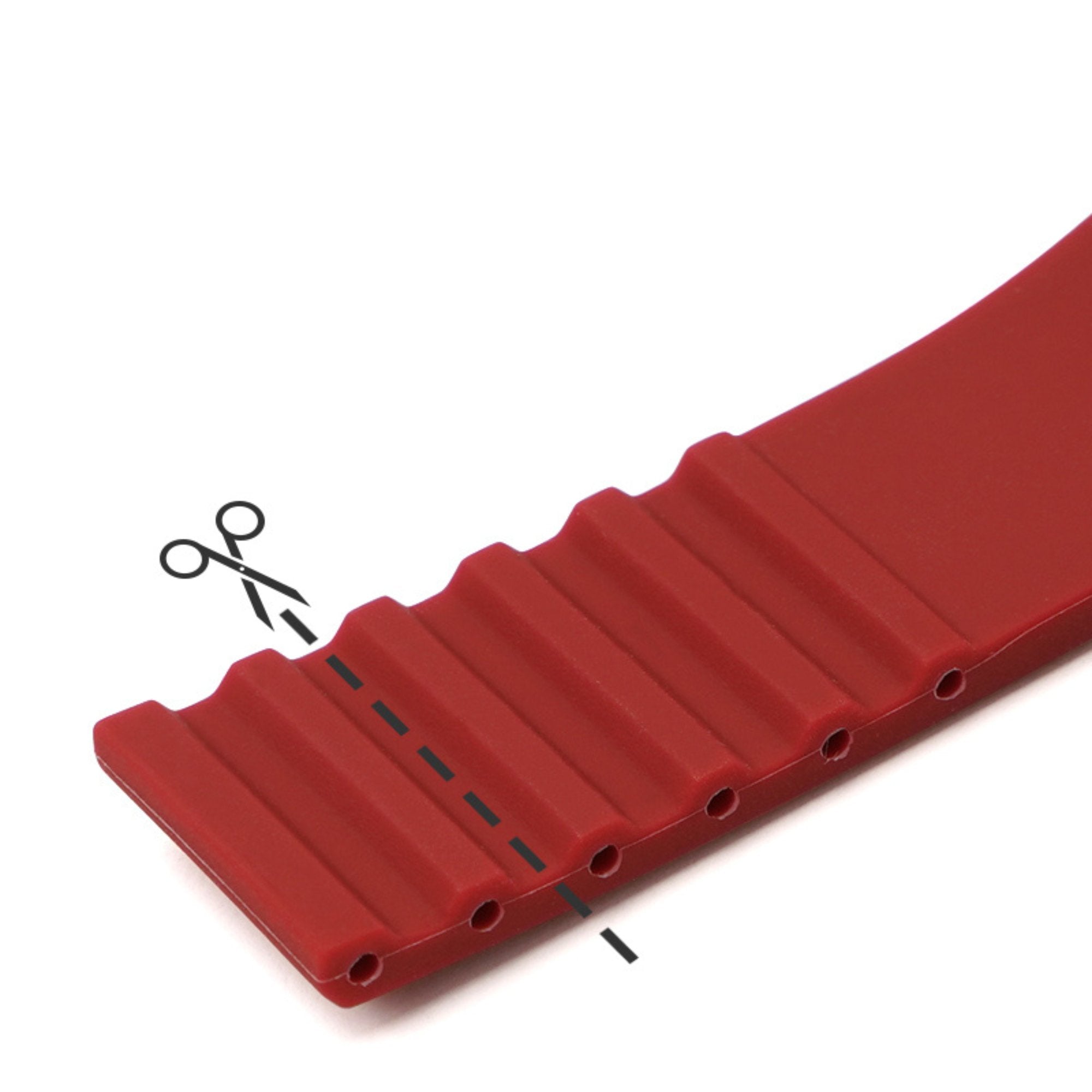 Stripe Cut-to-Length Soft Silicone Strap-Quick Release-Deployment Clasp-Bright Red -StrapSeeker