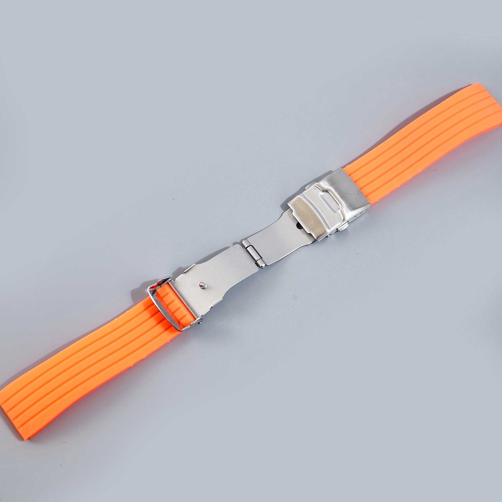 Stripe Cut-to-Length Soft Silicone Strap-Quick Release-Deployment Clasp-Bright Red -StrapSeeker