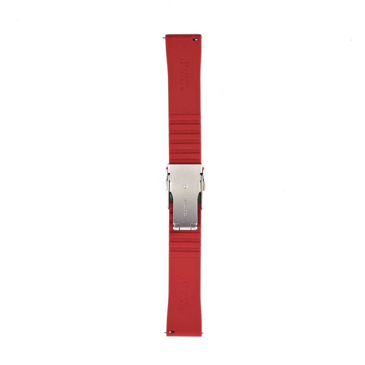 Stripe Cut-to-Length Soft Silicone Strap-Quick Release-Deployment Clasp-Dark Red -StrapSeeker